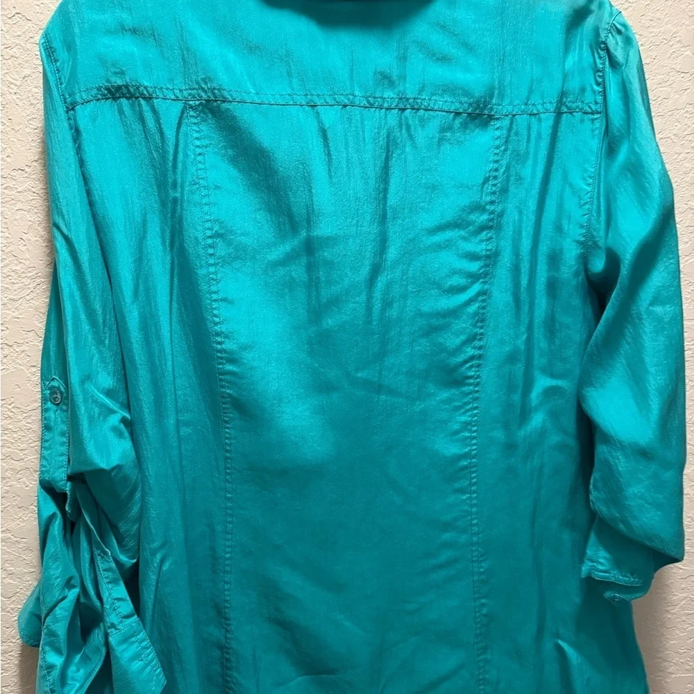 Tommy Bahama Turquoise Button-Down Shirt 100% Silk Size XL